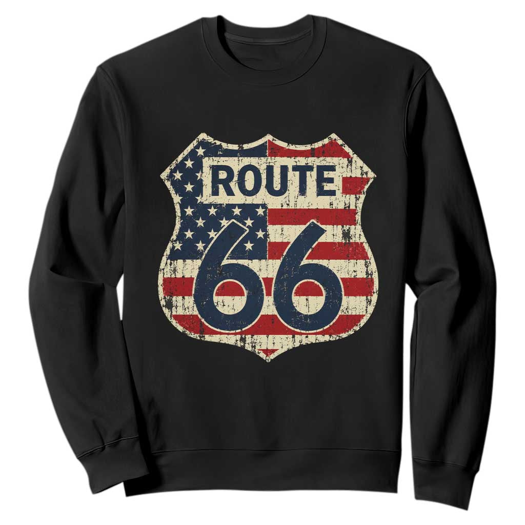 Route US 66 American Flag Americana Road Trip Sweatshirt TS14 Black Print Your Wear