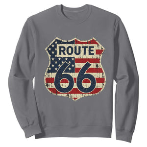 Route US 66 American Flag Americana Road Trip Sweatshirt TS14 Charcoal Print Your Wear