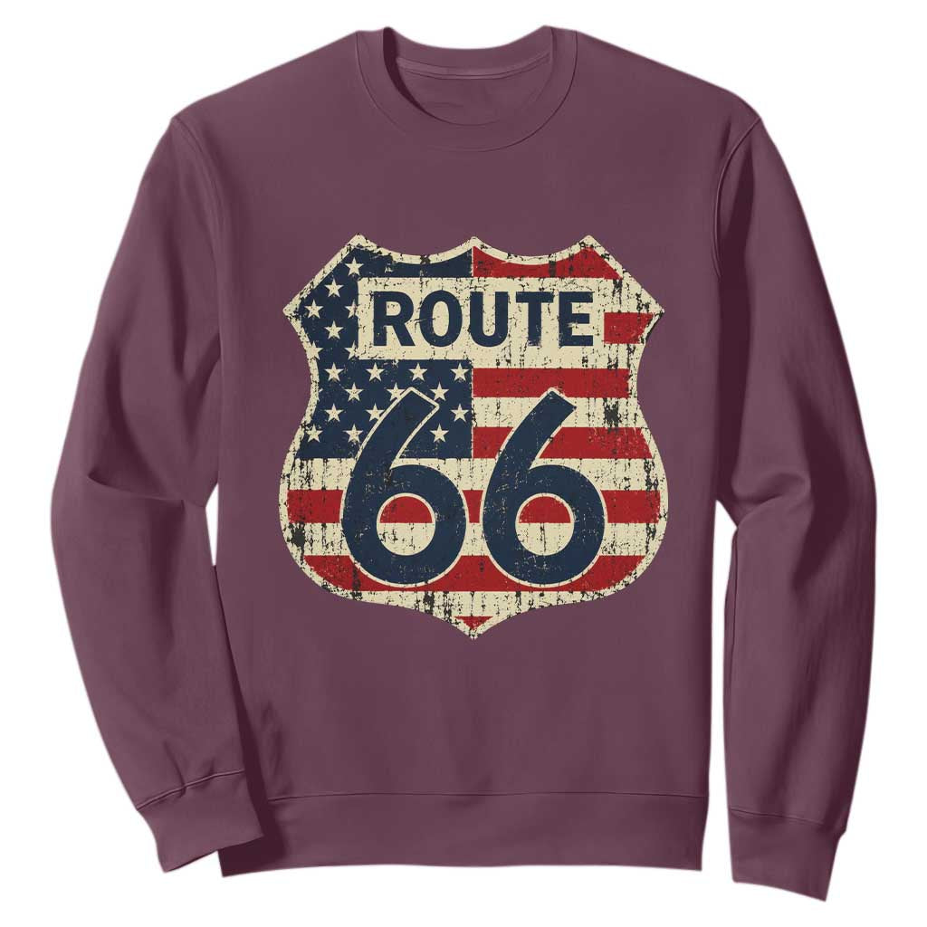 Route US 66 American Flag Americana Road Trip Sweatshirt TS14 Maroon Print Your Wear