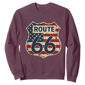 Route US 66 American Flag Americana Road Trip Sweatshirt TS14 Maroon Print Your Wear