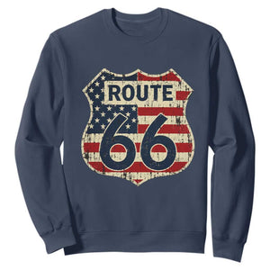 Route US 66 American Flag Americana Road Trip Sweatshirt TS14 Navy Print Your Wear