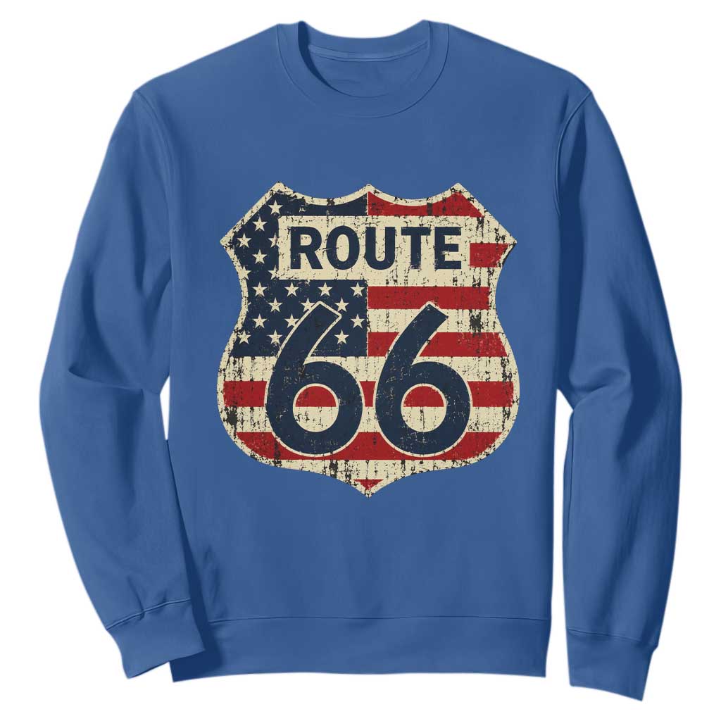 Route US 66 American Flag Americana Road Trip Sweatshirt TS14 Royal Blue Print Your Wear