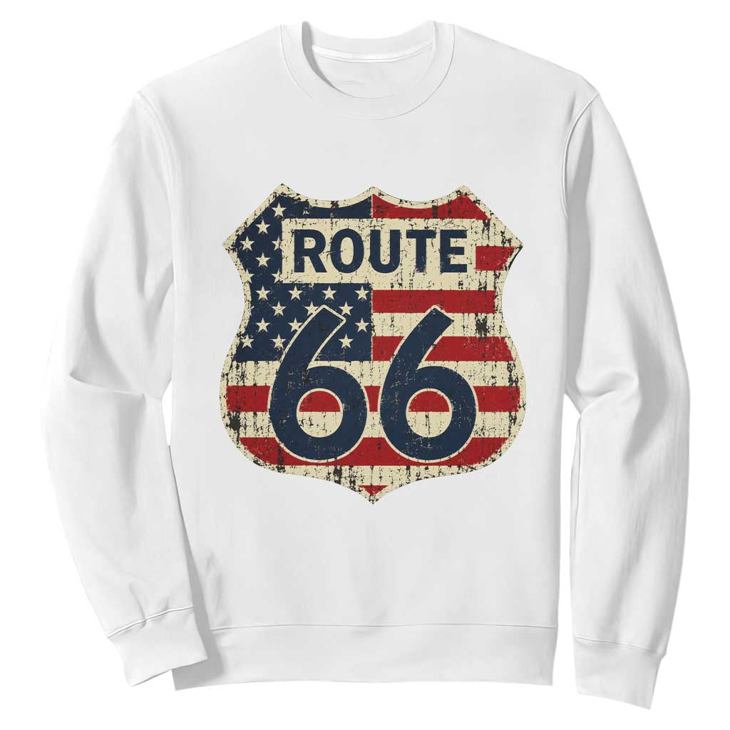 Route US 66 American Flag Americana Road Trip Sweatshirt TS14 White Print Your Wear