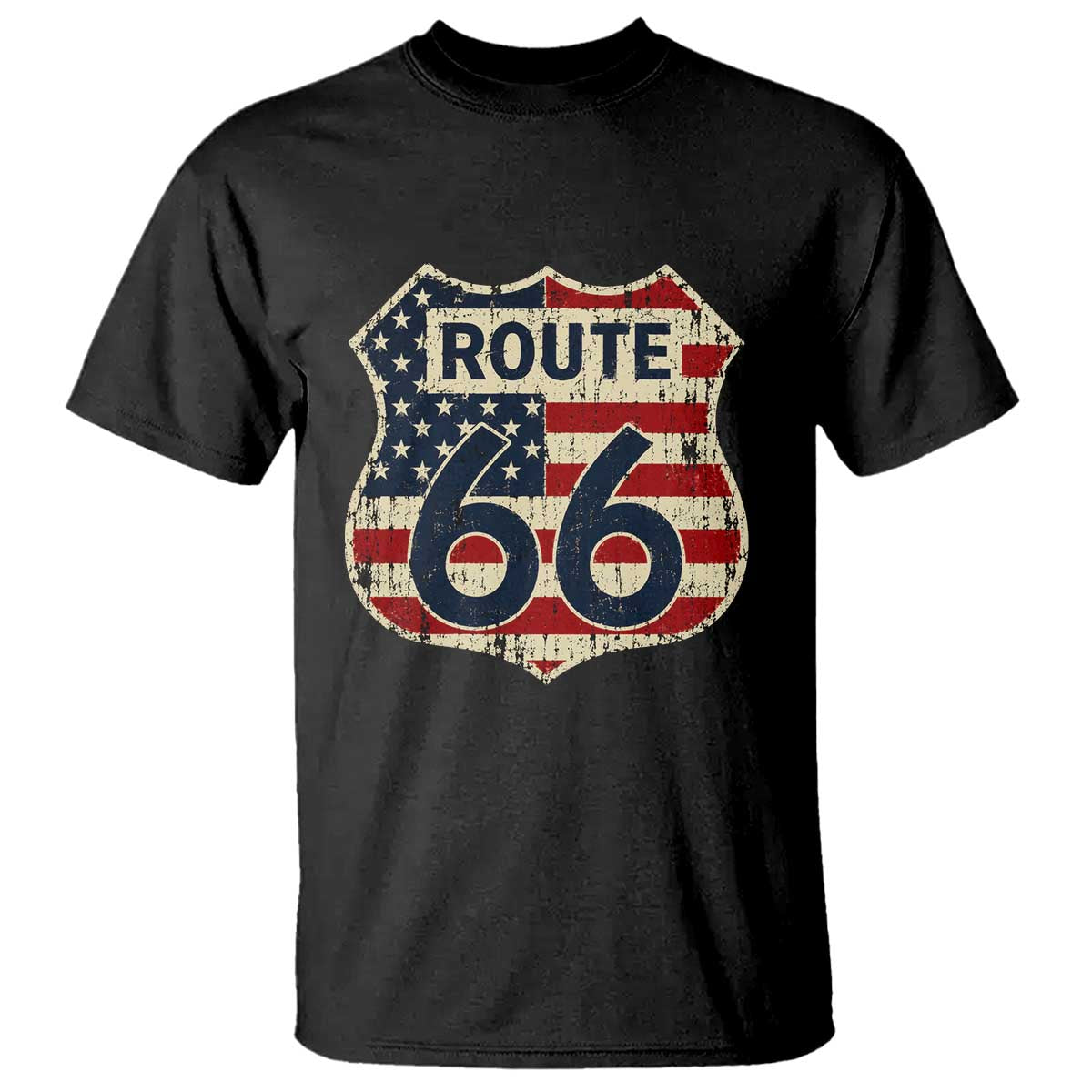 Route US 66 American Flag Americana Road Trip T Shirt TS14 Black Print Your Wear
