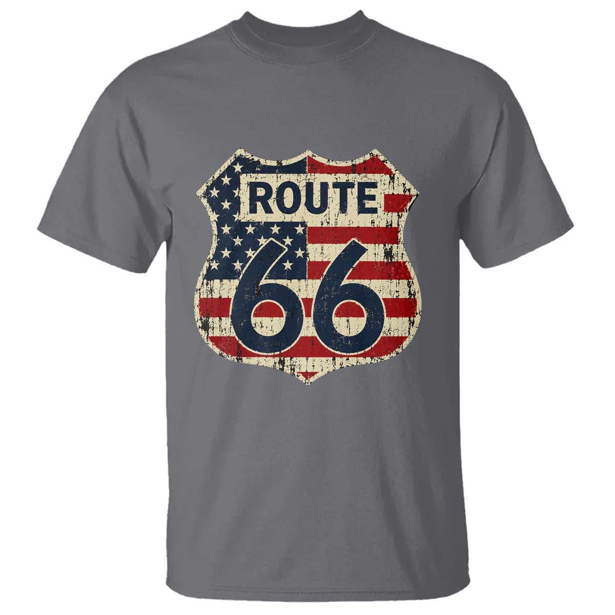 Route US 66 American Flag Americana Road Trip T Shirt TS14 Charcoal Print Your Wear