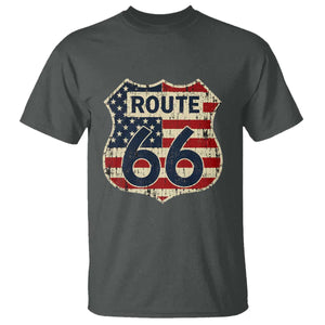 Route US 66 American Flag Americana Road Trip T Shirt TS14 Dark Heather Print Your Wear