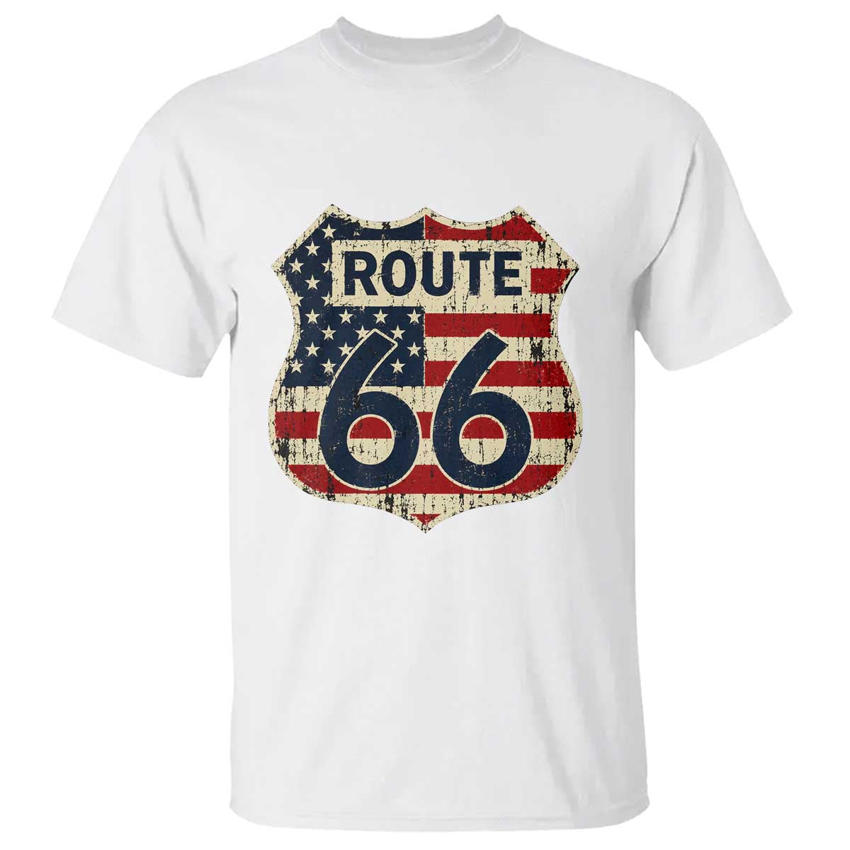 Route US 66 American Flag Americana Road Trip T Shirt TS14 White Print Your Wear