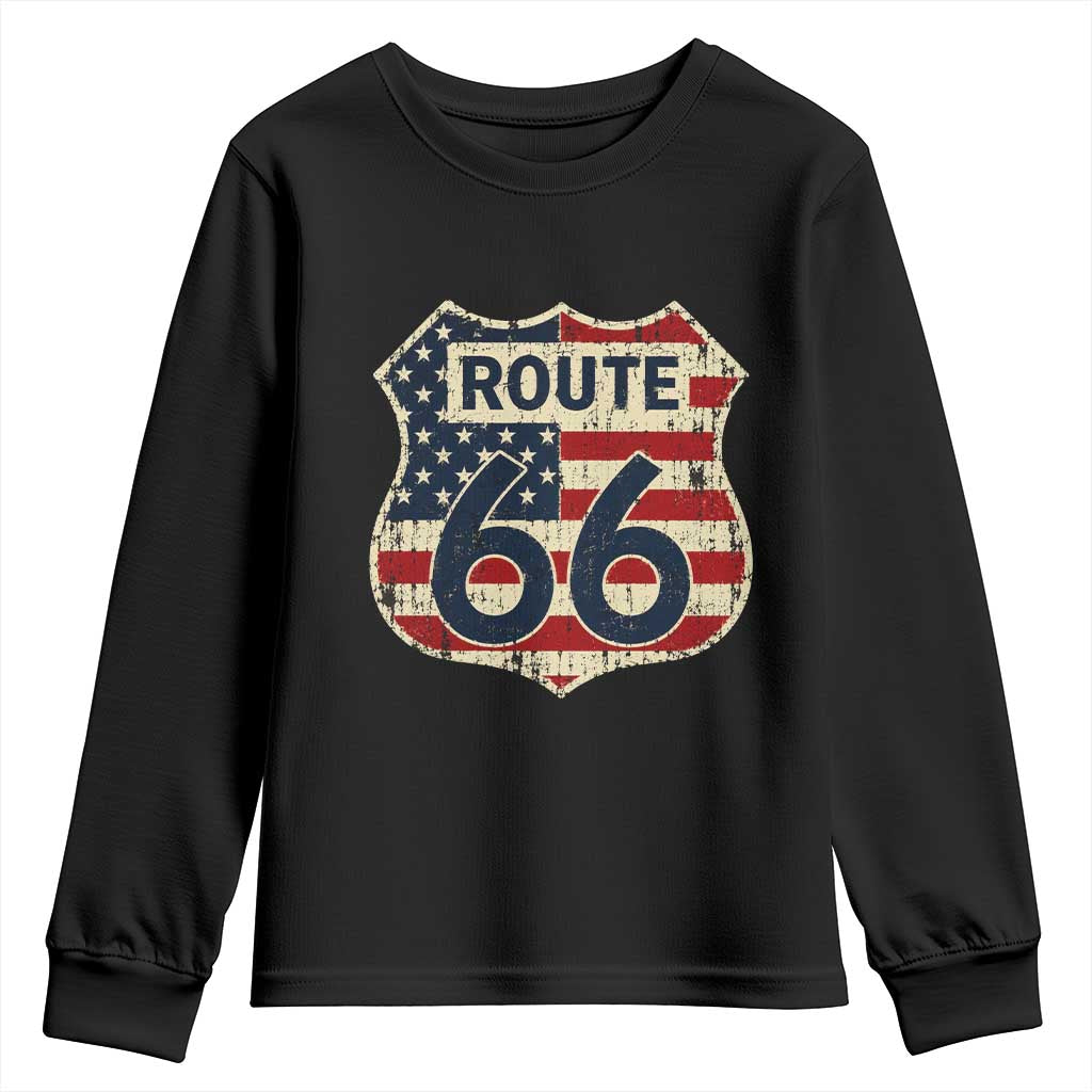 Route US 66 American Flag Americana Road Trip Youth Sweatshirt TS14 Black Print Your Wear