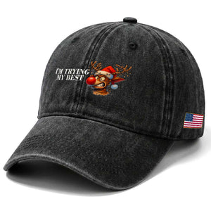 Funny Reindeer Christmas Meme Washed Cotton Baseball Cap I Am Trying My Best TS14 Print Your Wear