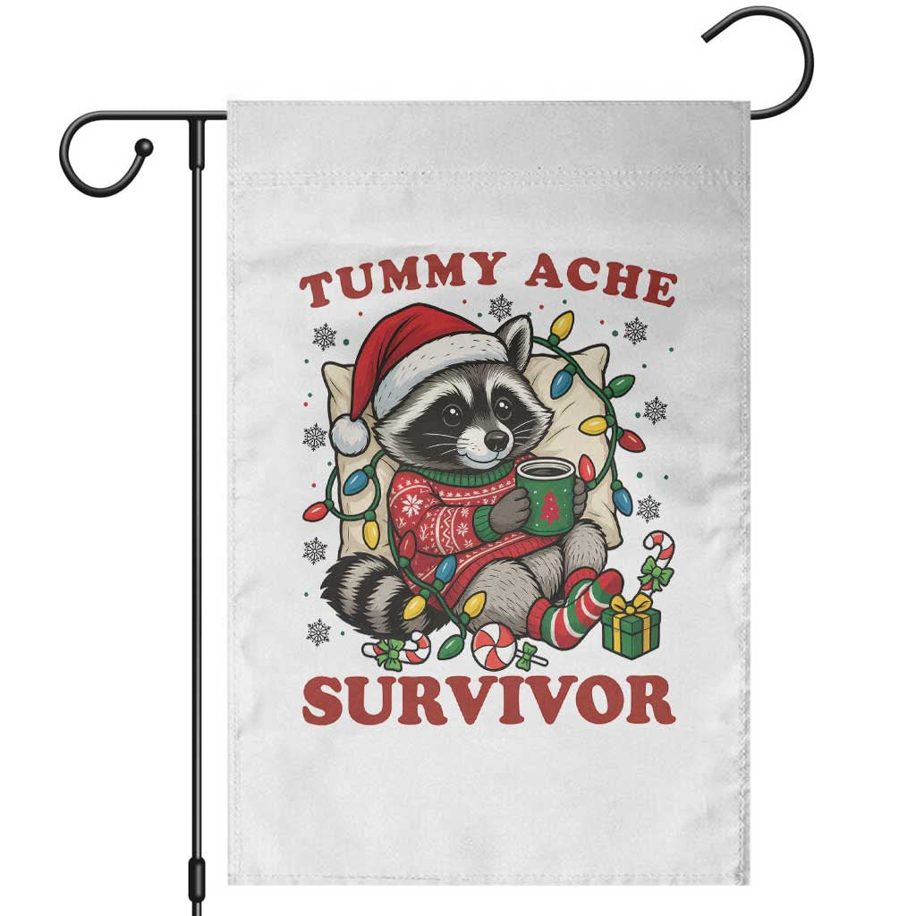 Funny Racoon Christmas Meme Garden Flag Tummy Ache Survivor TS14 White Print Your Wear