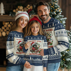 Funny Racoon Xmas Meme Ugly Christmas Sweater Tummy Ache Survivor TS14 Beige Navy Print Your Wear