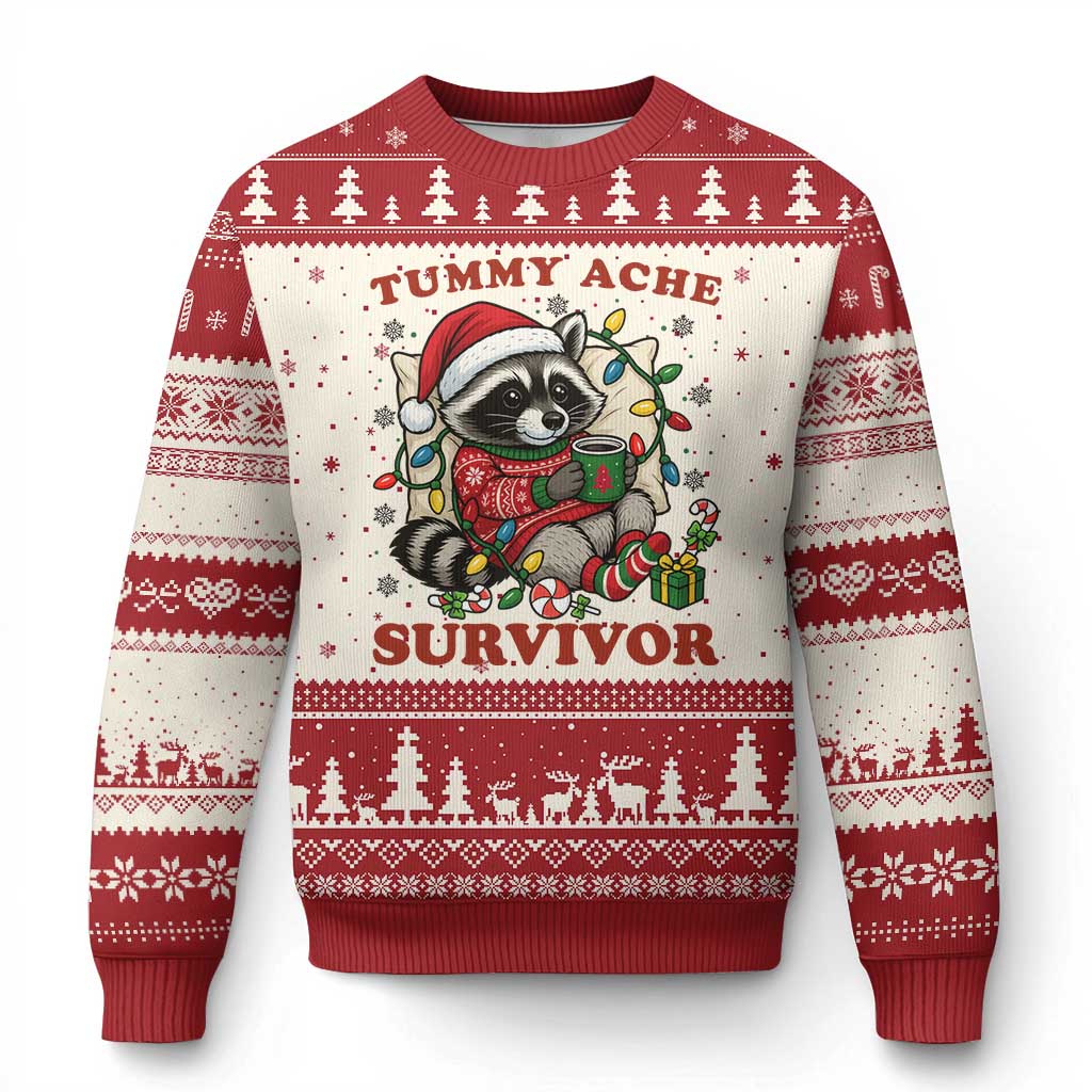 Funny Racoon Xmas Meme Ugly Christmas Sweater Tummy Ache Survivor TS14 Beige Red Print Your Wear