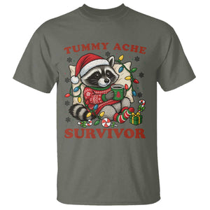 Funny Racoon Christmas Meme T Shirt Tummy Ache Survivor TS14 Military Green Print Your Wear