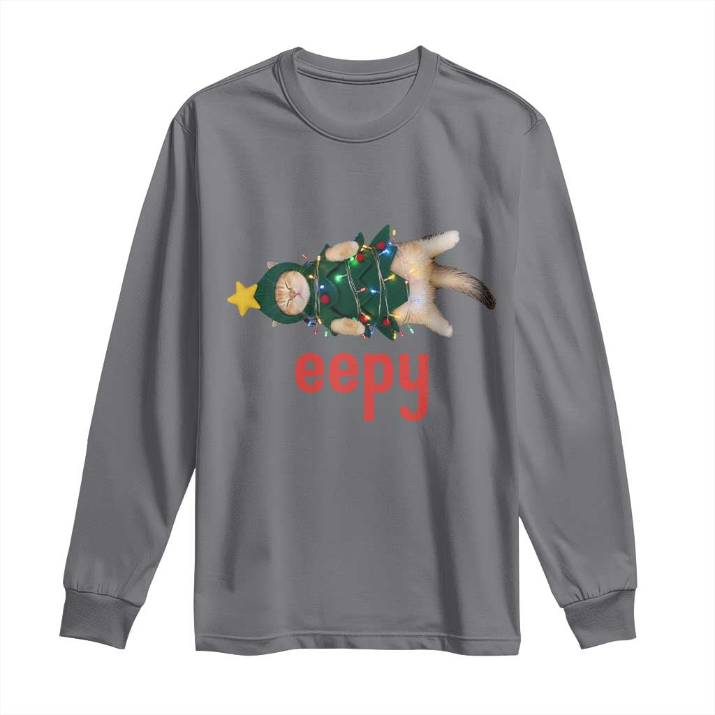 Cat Christmas Meme Long Sleeve Shirt Eepy Kitten Silly Sleepy TS14 Charcoal Print Your Wear