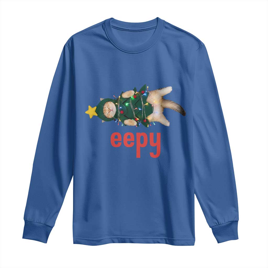 Cat Christmas Meme Long Sleeve Shirt Eepy Kitten Silly Sleepy TS14 Royal Blue Print Your Wear