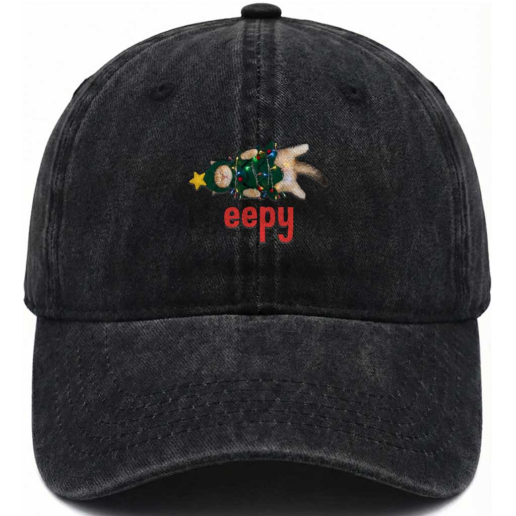 Cat Christmas Meme Washed Cotton Baseball Cap Eepy Kitten Silly Sleepy TS14 Washed Cap Universal Fit Black Print Your Wear