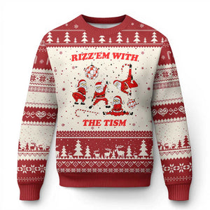 Funny Santa Xmas Ugly Christmas Sweater Rizz Em With The Tism TS14 Beige Red Print Your Wear