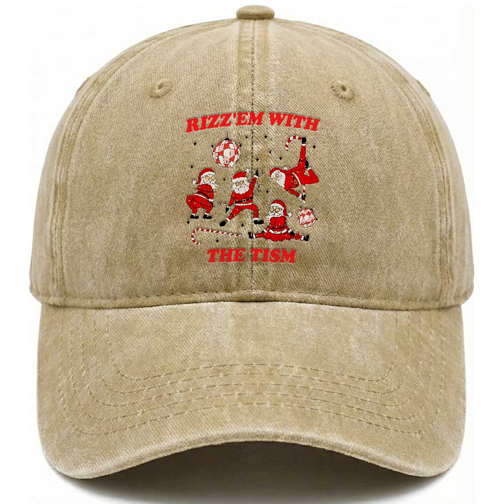 Funny Santa Christmas Washed Cotton Baseball Cap Rizz Em With The Tism TS14 Washed Cap Universal Fit Khaki Print Your Wear