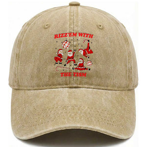 Funny Santa Christmas Washed Cotton Baseball Cap Rizz Em With The Tism TS14 Washed Cap Universal Fit Khaki Print Your Wear