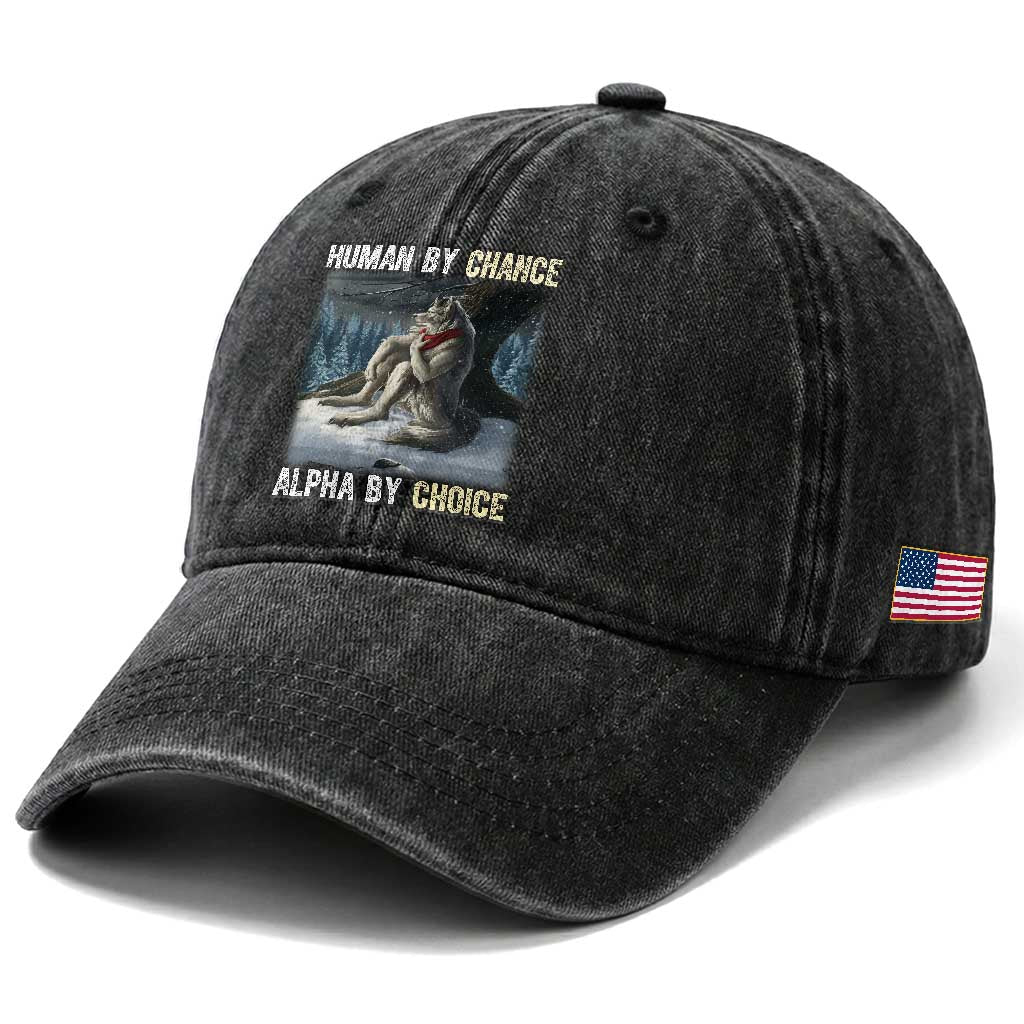 Funny Alpha Wolf Christmas Meme Washed Cotton Baseball Cap Human By Chance Alpha By Choice TS14 Print Your Wear