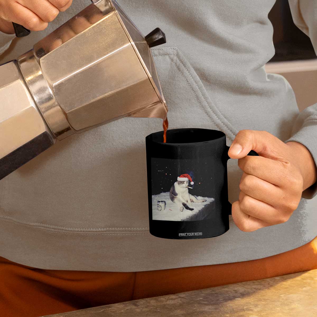 Funny Smoking Cat Christmas Meme Coffee Mug TS14 Print Your Wear
