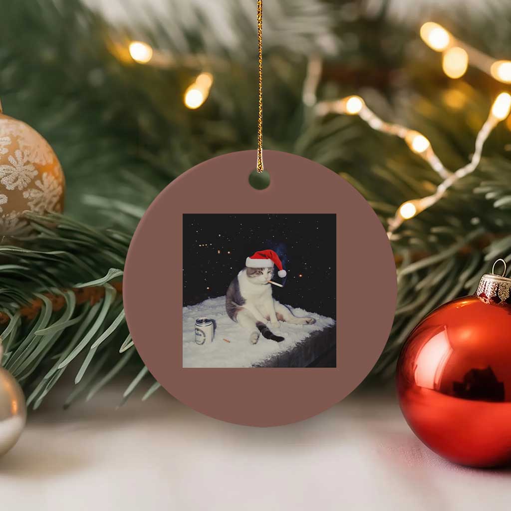 Funny Smoking Cat Xmas Meme Ceramic Ornament TS14 1pc Mocha Print Your Wear