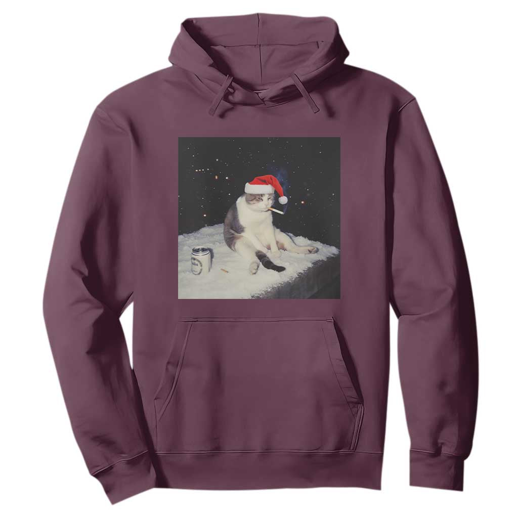 Funny Smoking Cat Christmas Meme Hoodie TS14 Maroon Print Your Wear