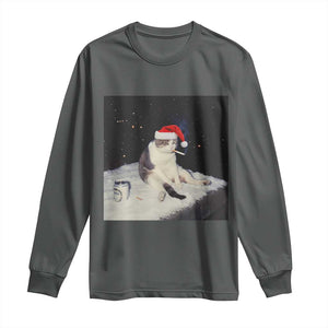 Funny Smoking Cat Christmas Meme Long Sleeve Shirt TS14 Dark Heather Print Your Wear