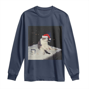 Funny Smoking Cat Christmas Meme Long Sleeve Shirt TS14 Navy Print Your Wear