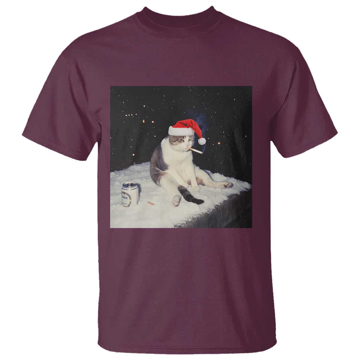 Funny Smoking Cat Christmas Meme T Shirt TS14 Maroon Print Your Wear