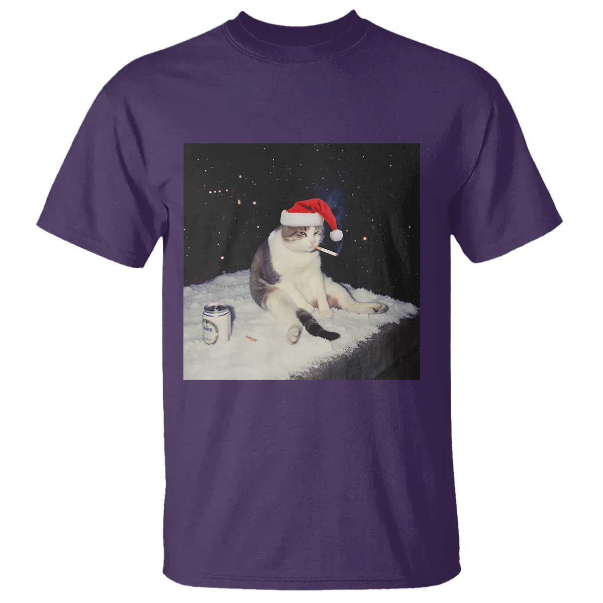 Funny Smoking Cat Christmas Meme T Shirt TS14 Purple Print Your Wear