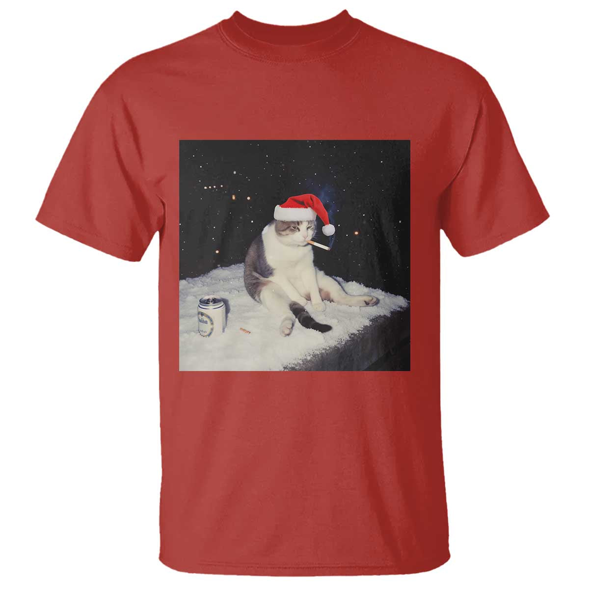 Funny Smoking Cat Christmas Meme T Shirt TS14 Red Print Your Wear