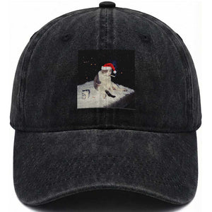 Funny Smoking Cat Christmas Meme Washed Cotton Baseball Cap TS14 Washed Cap Universal Fit Black Print Your Wear