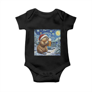 Otter Beer Christmas Baby Onesie Starry Night Van Gogh TS14 Black Print Your Wear
