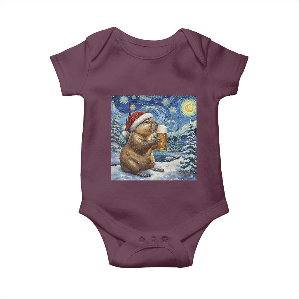 Otter Beer Christmas Baby Onesie Starry Night Van Gogh TS14 Maroon Print Your Wear