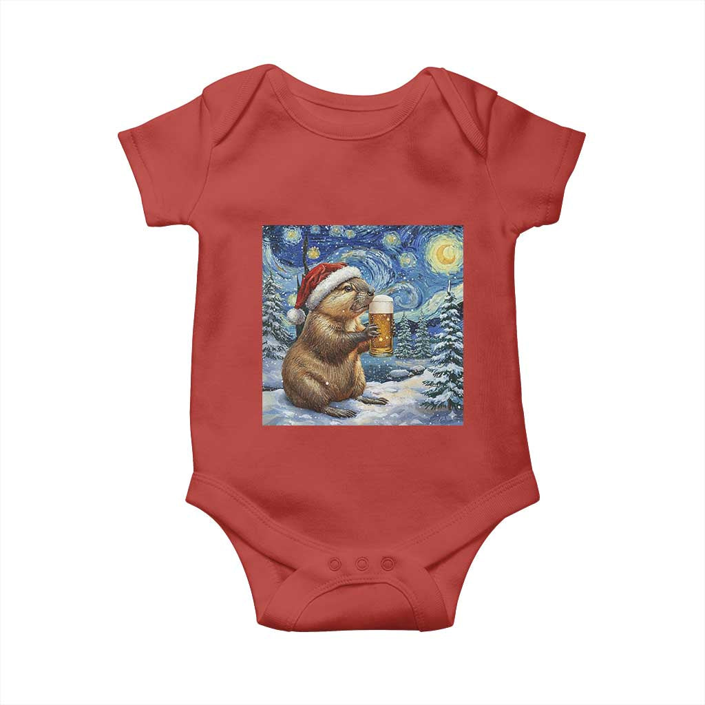 Otter Beer Christmas Baby Onesie Starry Night Van Gogh TS14 Red Print Your Wear