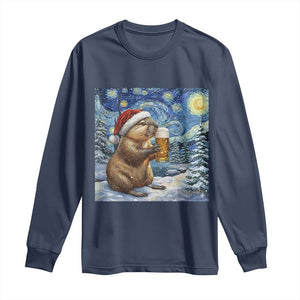 Otter Beer Christmas Long Sleeve Shirt Starry Night Van Gogh TS14 Navy Print Your Wear