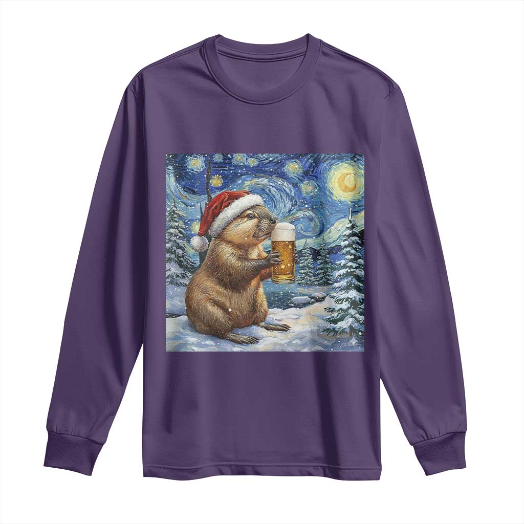 Otter Beer Christmas Long Sleeve Shirt Starry Night Van Gogh TS14 Purple Print Your Wear