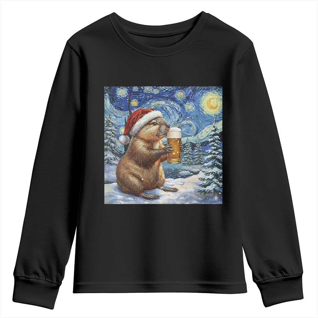 Otter Beer Christmas Youth Sweatshirt Starry Night Van Gogh TS14 Black Print Your Wear