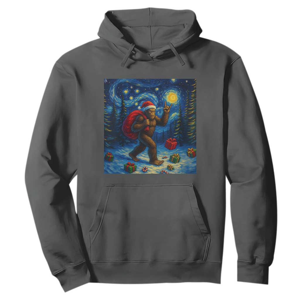 Bigfoot Christmas Hoodie Starry Night Van Gogh TS14 Dark Heather Print Your Wear