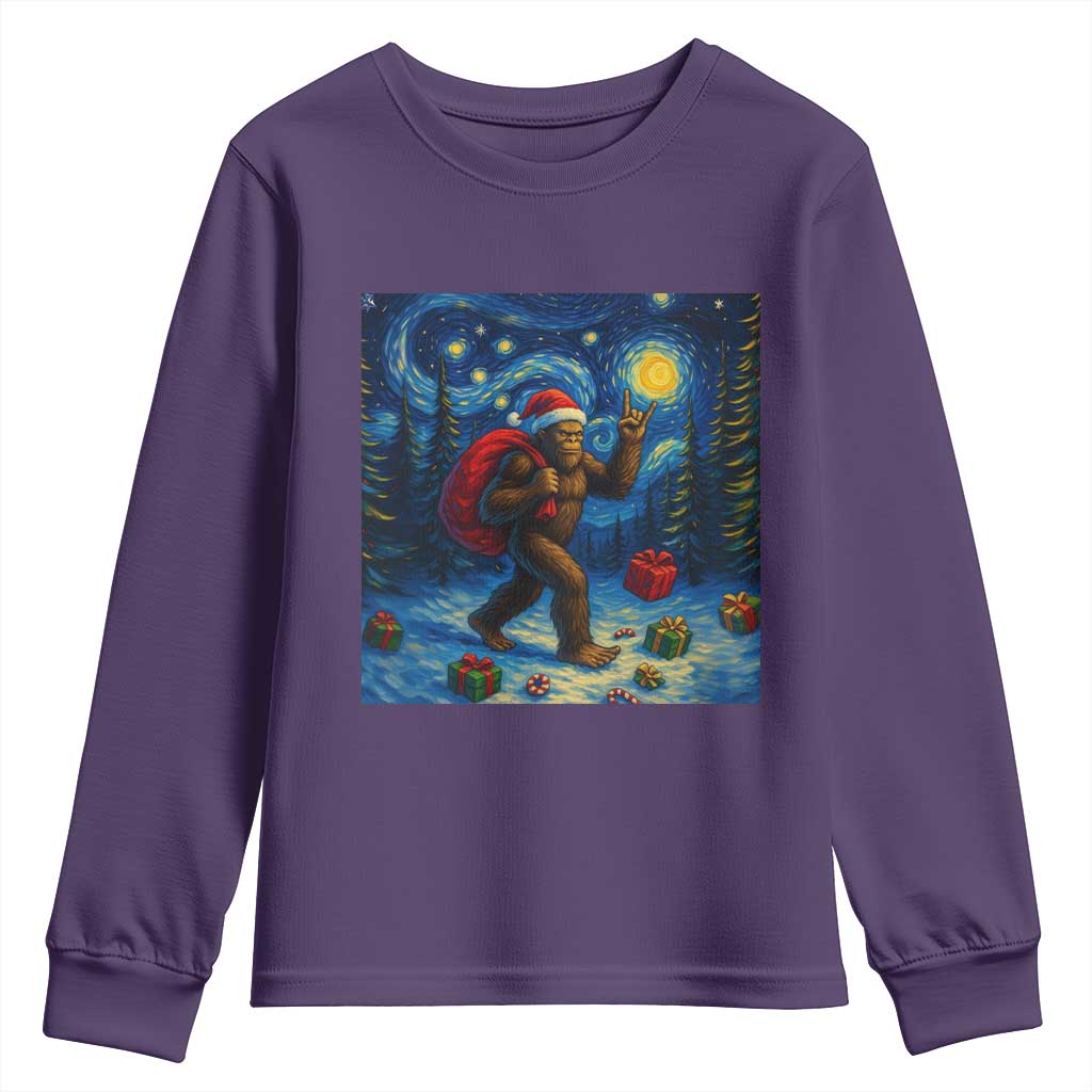 Bigfoot Christmas Youth Sweatshirt Starry Night Van Gogh TS14 Purple Print Your Wear