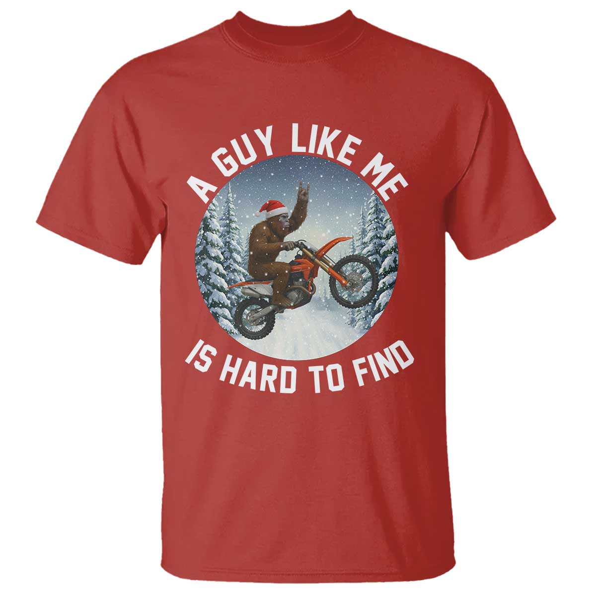Funny Bigfoot Motorcycle Christmas T Shirt Sasquatch Rock On Hand Xmas TS14 Red Print Your Wear