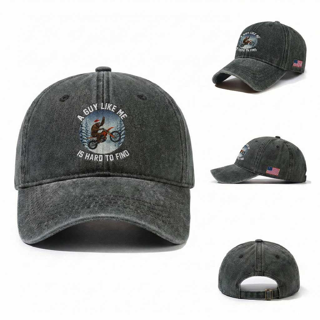 Funny Bigfoot Motorcycle Christmas Washed Cotton Baseball Cap Sasquatch Rock On Hand Xmas TS14 Washed Cap Universal Fit Dark Green Print Your Wear