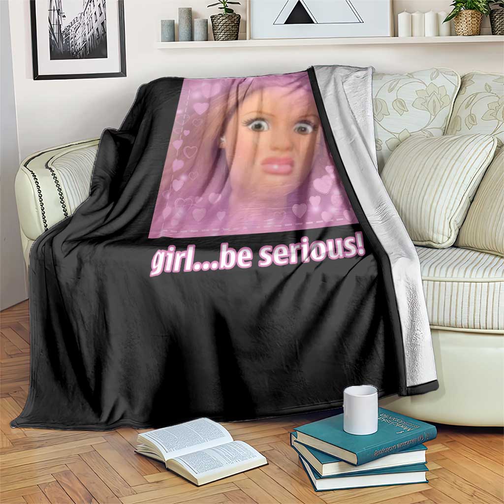 Funny Doll Face Meme Throw Blanket Girl Be Serious TS14 Print Your Wear