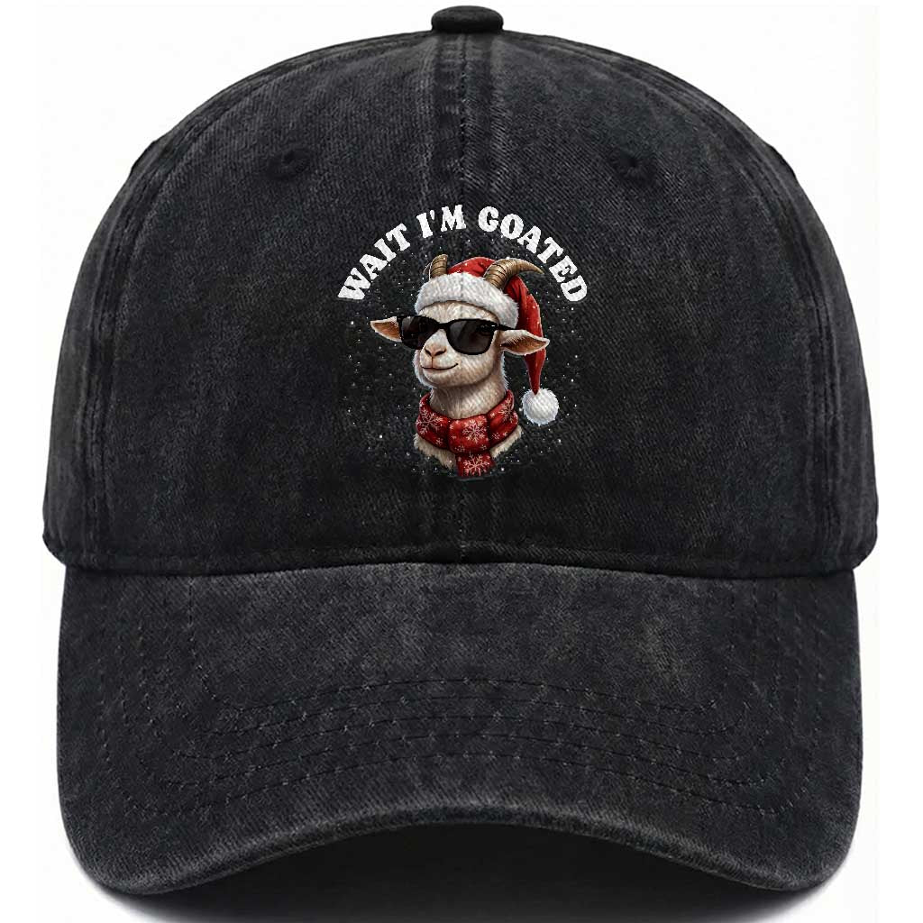 Funny Reindeer Christmas Washed Cotton Baseball Cap Wait I Am Goated TS14 Washed Cap Universal Fit Black Print Your Wear
