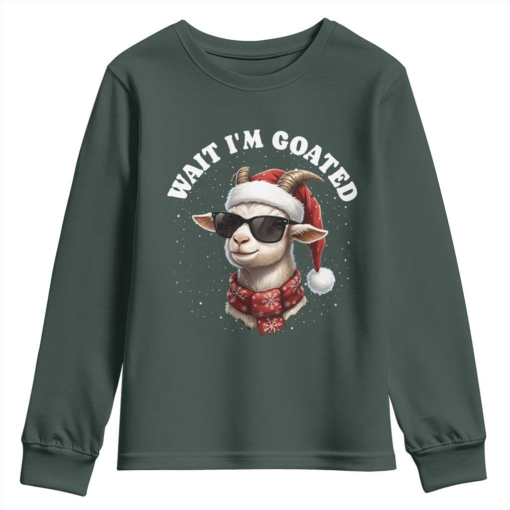 Funny Reindeer Christmas Youth Sweatshirt Wait I Am Goated TS14 Dark Forest Green Print Your Wear