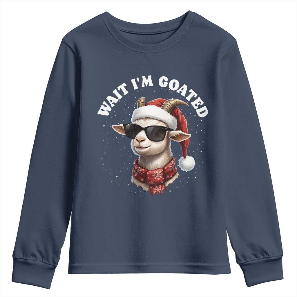 Funny Reindeer Christmas Youth Sweatshirt Wait I Am Goated TS14 Navy Print Your Wear