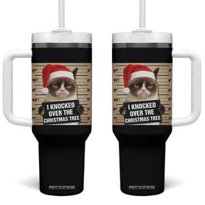 Funny Cat Mugshot Christmas Tumbler With Handle I Will Protect You Kitten No Matter What TS14 One Size: 40 oz Black Print Your Wear