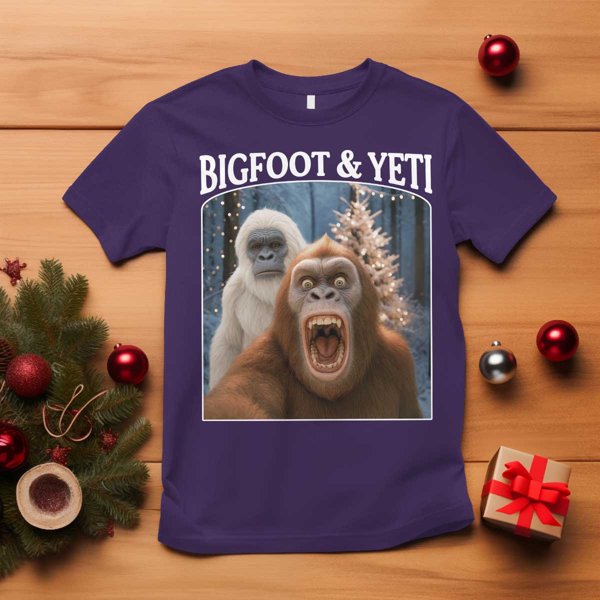 Funny Bigfoot Selfie T Shirt Sasquatch Yeti Christmas TS14 Purple Print Your Wear
