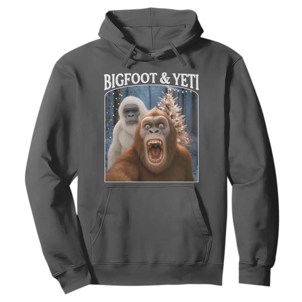 Funny Bigfoot Selfie Hoodie Sasquatch Yeti Christmas TS14 Dark Heather Print Your Wear